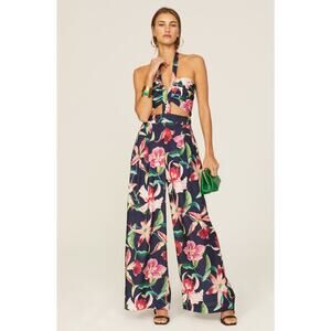 PatBo Laelia Jumpsuit Navy Floral Halter Wide Leg Formal Maxi Jumpsuit Size 2